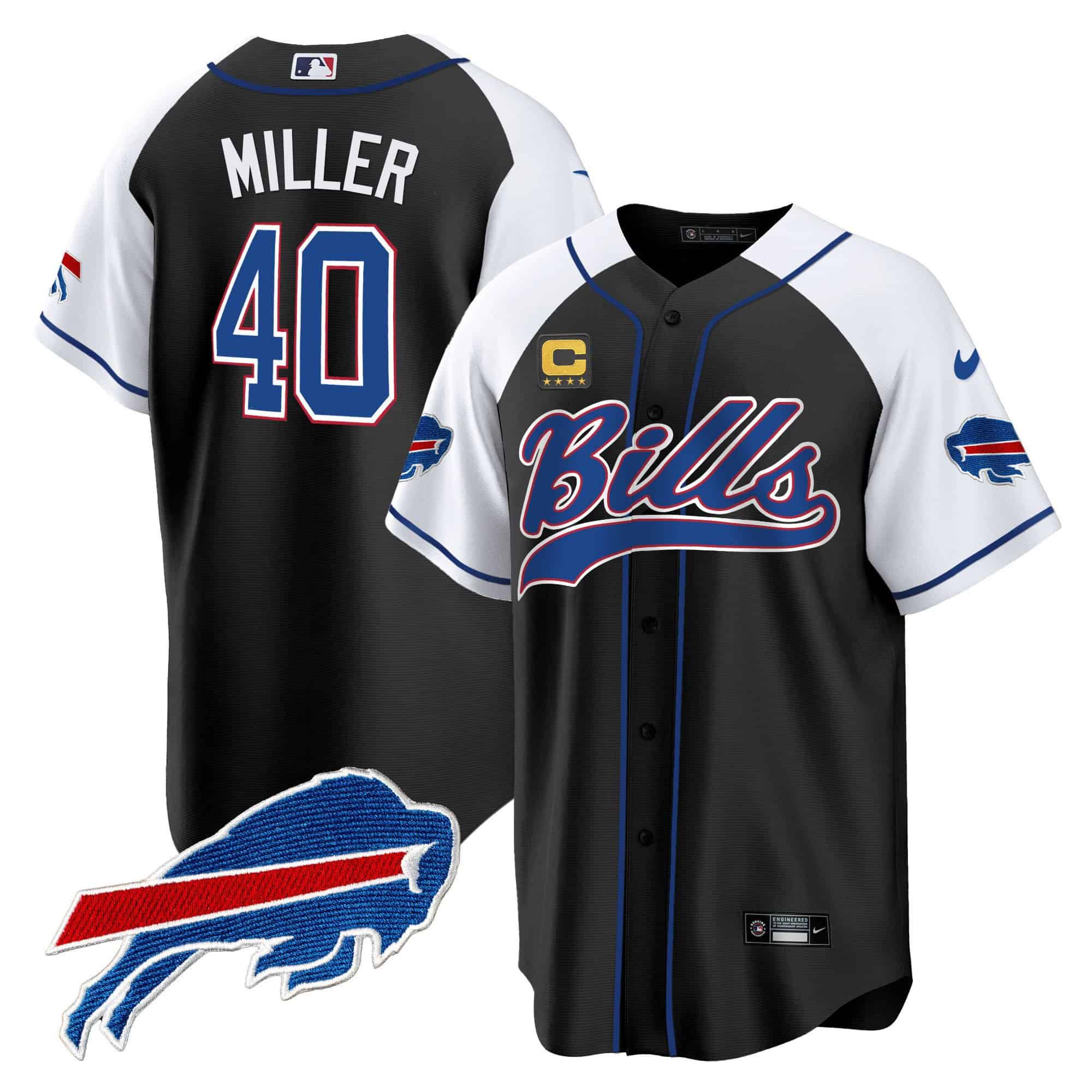 Men Buffalo Bills #40 Miller Black 2024 Nike Baseball Game NFL Jersey style 1